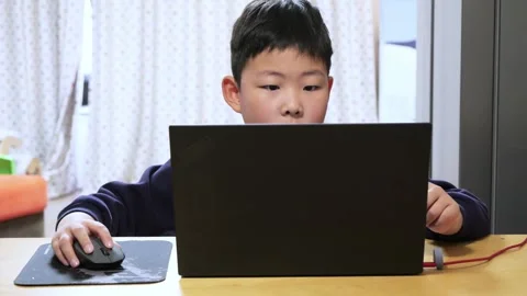 A Chinese boy using computer at home, playing game Stock-Footage 266495768