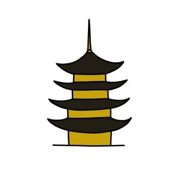 Chinese building doodle icon, vector color illustration Stock Illustration