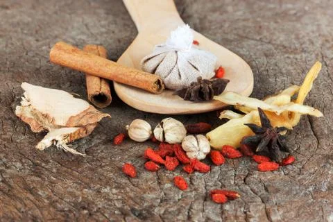 Chinese bundle herbs set Stock Photos