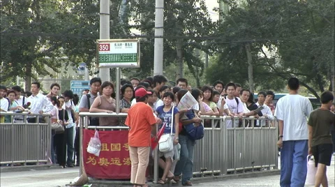 Chinese bus queue, Beijing, China Stock Footage 56598523