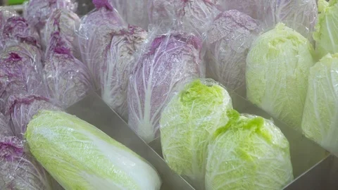 Chinese cabbage close up on the shelf in the store Stock Footage 121047639
