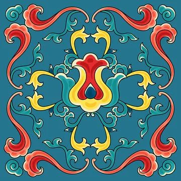 Chinese ceramic tile pattern. Oriental traditional floral ornament. Wall or Stock Illustration