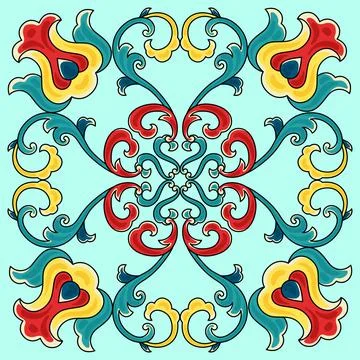 Chinese ceramic tile pattern. Oriental traditional floral ornament. Wall or Illustrazione stock