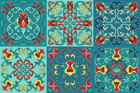 Chinese ceramic tile pattern. Oriental traditional floral ornament. Wall or Illustrazione stock
