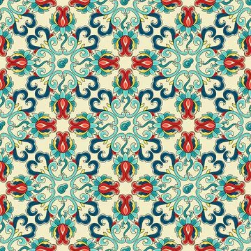 Chinese ceramic tile seamless pattern. Oriental traditional floral ornament Illustrazione stock