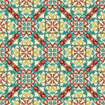 Chinese ceramic tile seamless pattern. Oriental traditional floral ornament Illustrazione stock