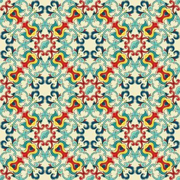 Chinese ceramic tile seamless pattern. Oriental traditional floral ornament Illustrazione stock