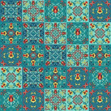 Chinese ceramic tile seamless pattern. Oriental traditional floral ornament Illustrazione stock