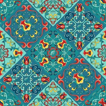 Chinese ceramic tile seamless pattern. Oriental traditional floral ornament Stock Illustration