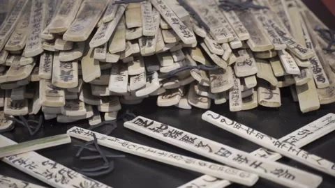 Chinese characters on bamboo slips Stock Footage 164847975