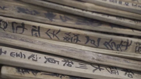Chinese characters on bamboo slips Stock Footage 165024030