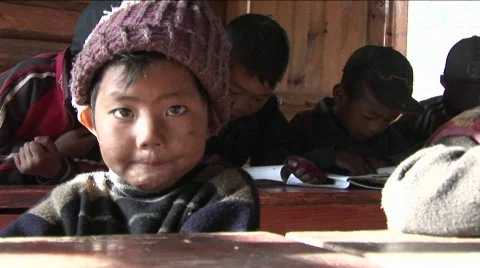 Chinese children study hard at a rural school. Stock Footage
