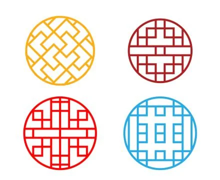 Chinese circle window frame and sign in vector Stock Illustration