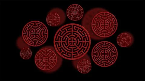 Chinese circular seal pattern red black background Illustrazione stock