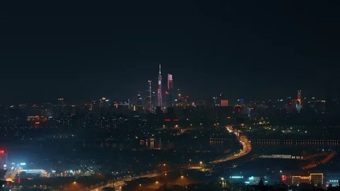 Chinese city time lapse background. China cityscape night timelapse. Fast speed. Stock Footage 340626611