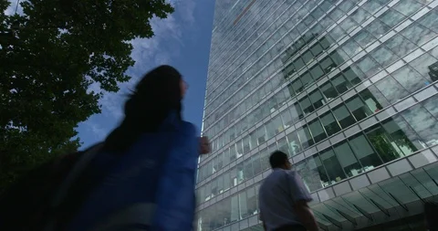 Chinese city workers, low angle slo-mo Stock Footage 113899652