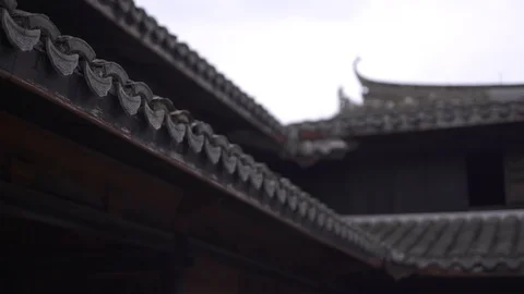 Chinese classical architecture, tiles on the roof of the courtyard. Stock Footage