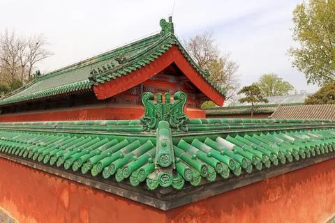 Chinese classical glazed tile architecture landscape in Ditan Park, Beijing.. Stock Photos