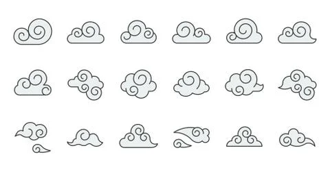 Chinese Cloud icon raw material for use, filled outline editable stroke Stock Illustration