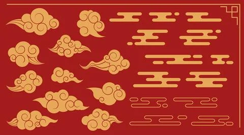 Chinese cloud set on red background. Stock Illustration