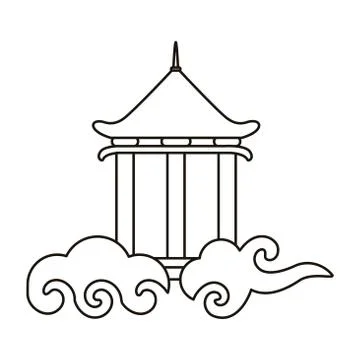 Chinese cloud sky with columns tower Stock Illustration