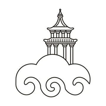 Chinese cloud sky with columns tower Stock Illustration