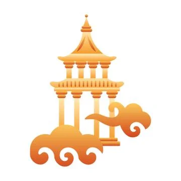 Chinese cloud sky with columns tower Stock Illustration