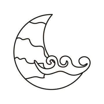 Chinese cloud sky with crescent moon line style Stock Illustration