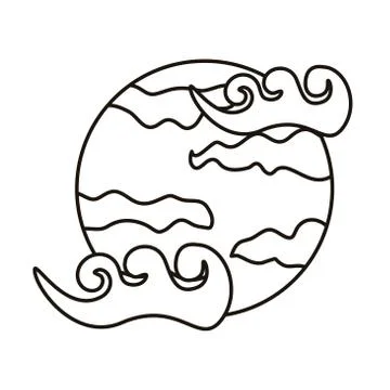 Chinese cloud sky with fullmoon scene line style Stockillustratie