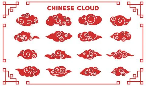 Chinese clouds. The ornate patterns showcase richness Chinas vintage cultural Stock Illustration