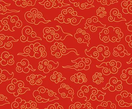 Chinese clouds pattern. Traditional asian ornament. Red decorative swirling sky Stock Illustration