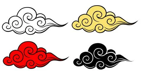 Chinese clouds set. chinese cloud icon. black and white illustration Stock Illustration