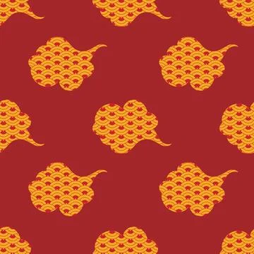 Chinese clouds with waves pattern, seamless repeat design Stock Illustration