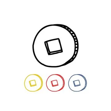 Chinese coin doodle icon, vector color illustration Stock Illustration