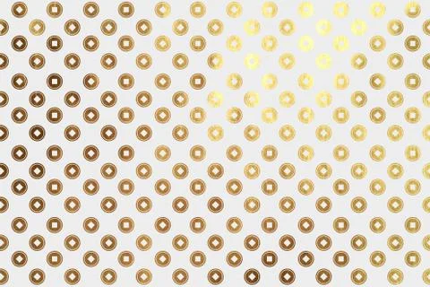 Chinese coins, background seamless pattern. Texture asian shape of money in g Stock Illustration