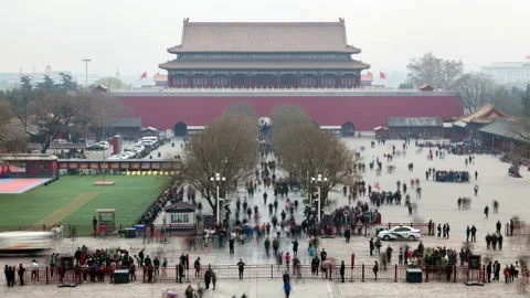 Chinese complex square in Beijing Forbidden City timelapse Stock Footage 119781020