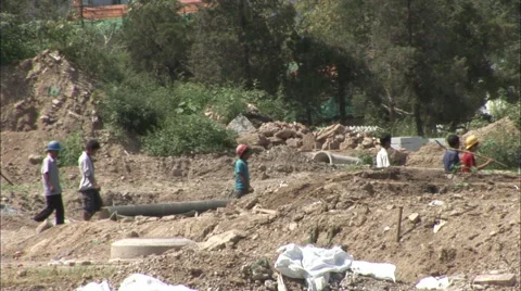Chinese construction workers, Beijing Stock Footage 56592319