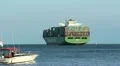 Chinese Container Ship Leaves Port HD Footage