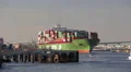 Chinese Container Ship Leaves Port HD Footage