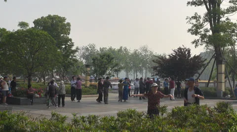 Chinese couples dancing in park, Ninjing, China Stock Footage 24772404