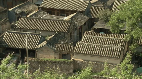 Chinese courtyard house rooftops Stock Footage 58605779