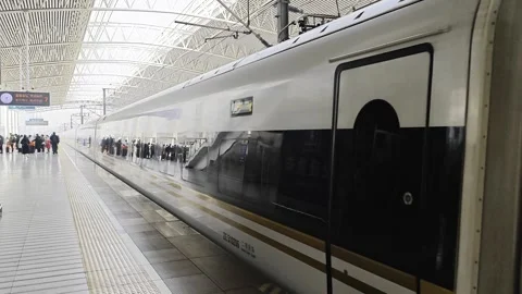 Chinese CRH High Speed Train Leaving Station Stock Footage 264148090