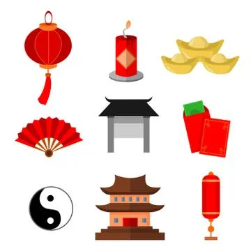 Chinese Custom Simple Icon Vector Illustration Graphic Set Stock Illustration