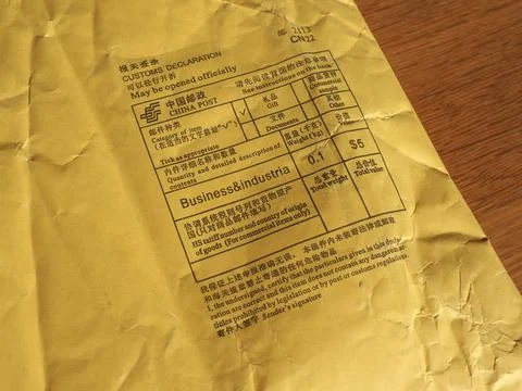 Chinese customs declaration Chinese customs declaration and postage meter ... Stock Photos