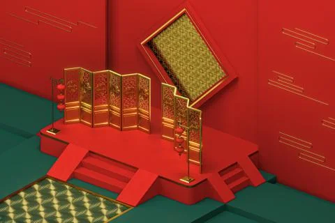 Chinese decorative background, prosperity elements, 3d rendering. イラスト素材