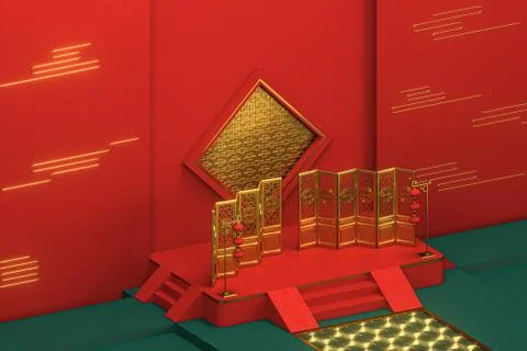Chinese decorative background, prosperity elements, 3d rendering. イラスト素材