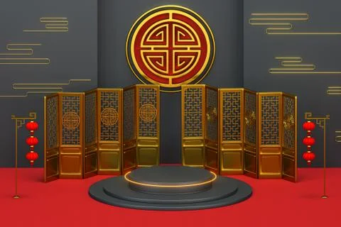 Chinese decorative background, prosperity elements, 3d rendering. Illustrazione stock