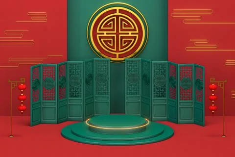 Chinese decorative background, prosperity elements, 3d rendering. Illustrazione stock