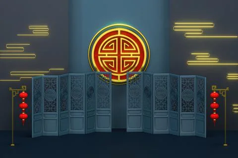 Chinese decorative background, prosperity elements, 3d rendering. Illustrazione stock