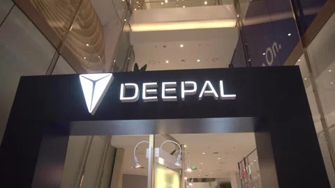 Chinese Deepel EV car on display at a shopping mall. Video stock 318939040